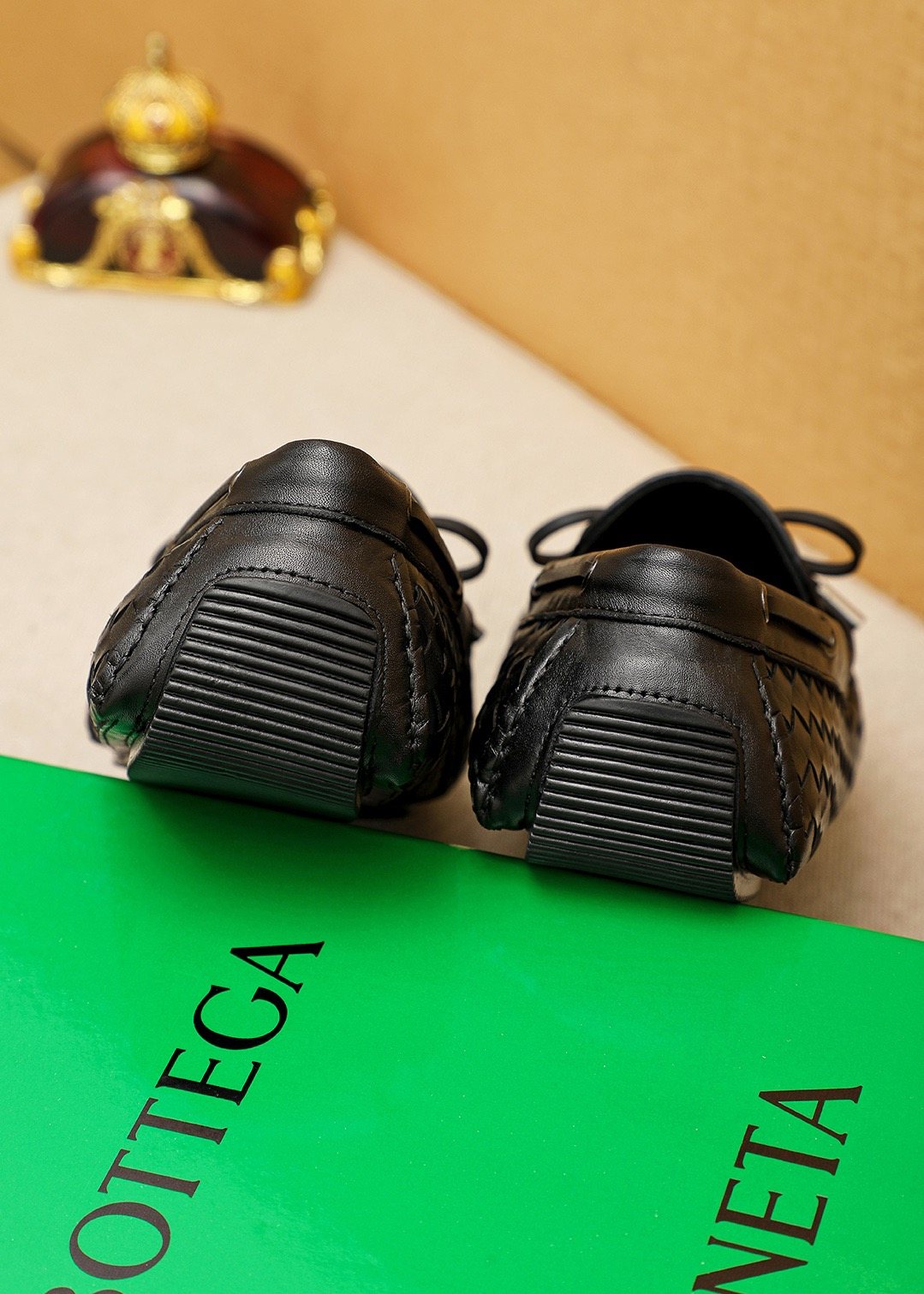 Bottega Veneta Black Woven Lace-Up Loafers — back