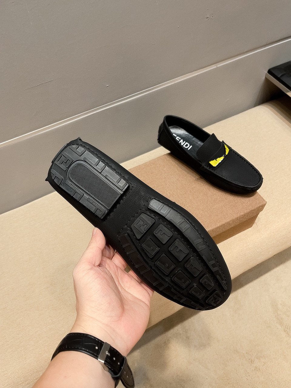 Fendi Black Yellow Accent Loafers — back