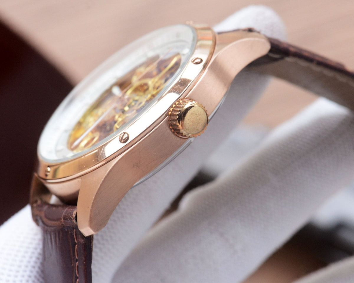 Hublot Rose Gold White Leather Strap Watch — side