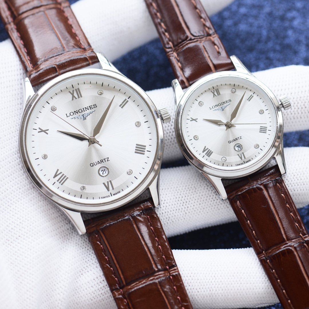 Longines Brown White Dial Leather Strap Watch — hero