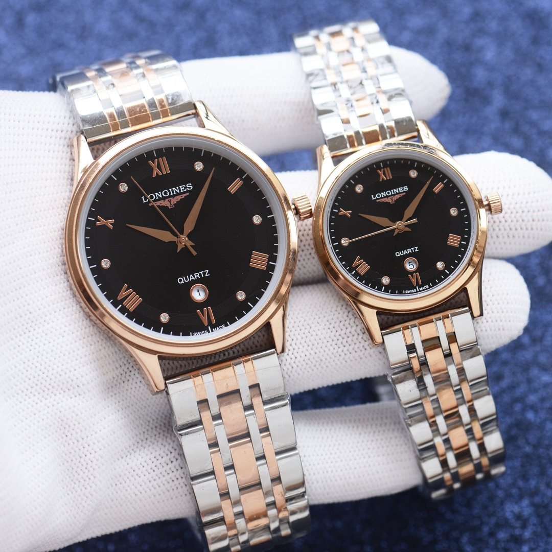 Longines Rose Gold Silver Black Dial Bracelet Watch — hero