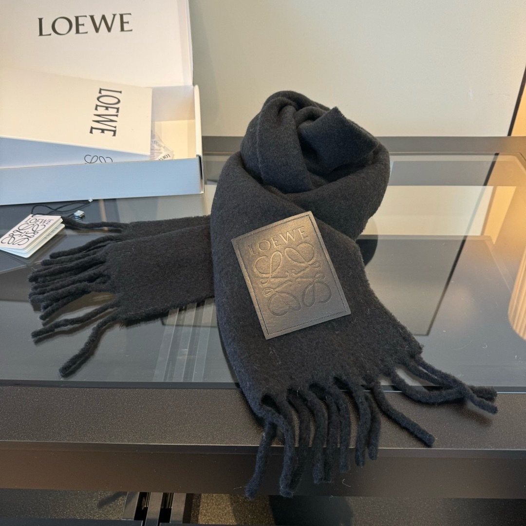 Loewe Black Fringed Scarf — front