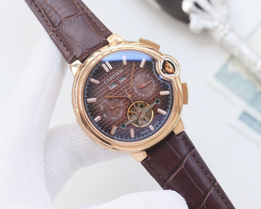 Cartier Rose Gold Brown Dial Leather Strap Watch — hero