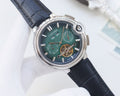 Cartier Silver Black Green Dial Leather Strap Watch — hero
