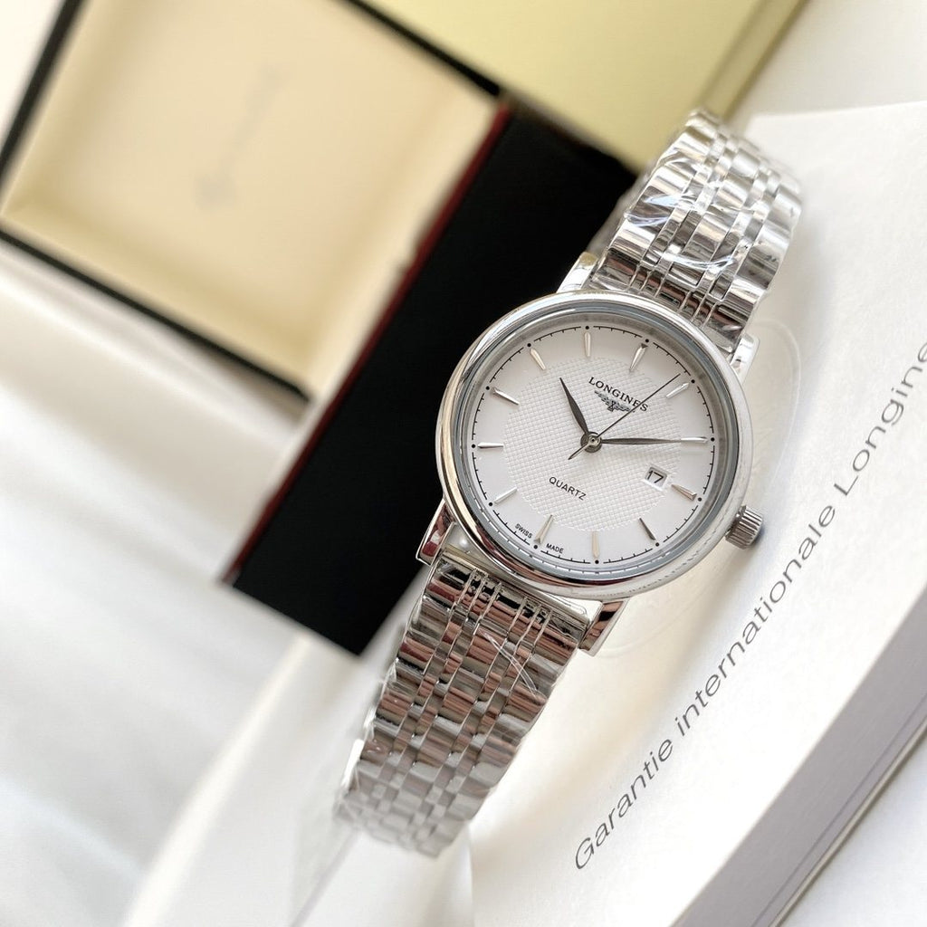 Longines Rose Gold Silver Bracelet Couple Watch Set — detail