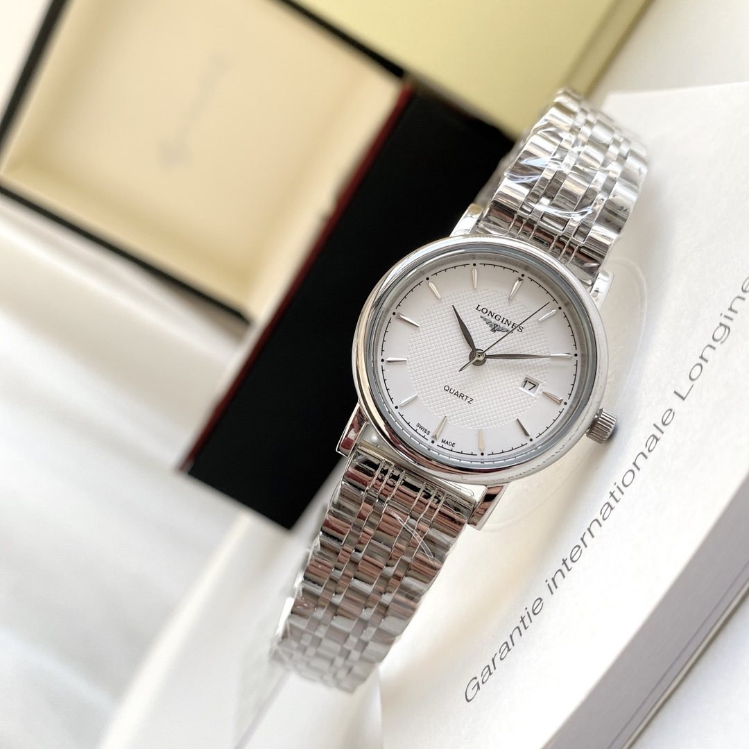 Longines Rose Gold Silver Bracelet Couple Watch Set — detail