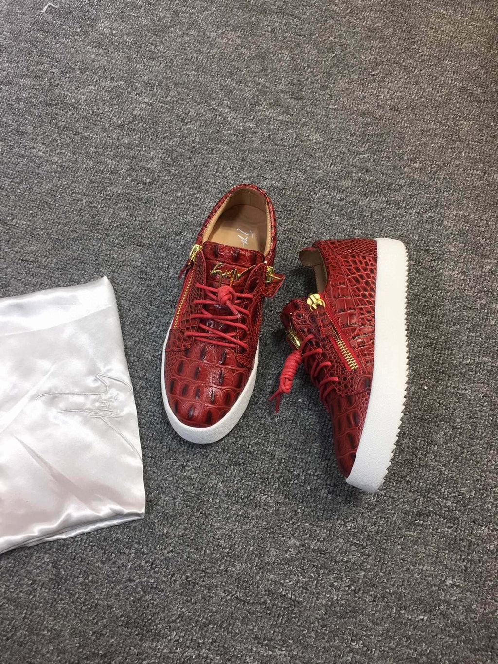 Giuseppe Zanotti Red Croc-Embossed Low-Top Sneakers — side