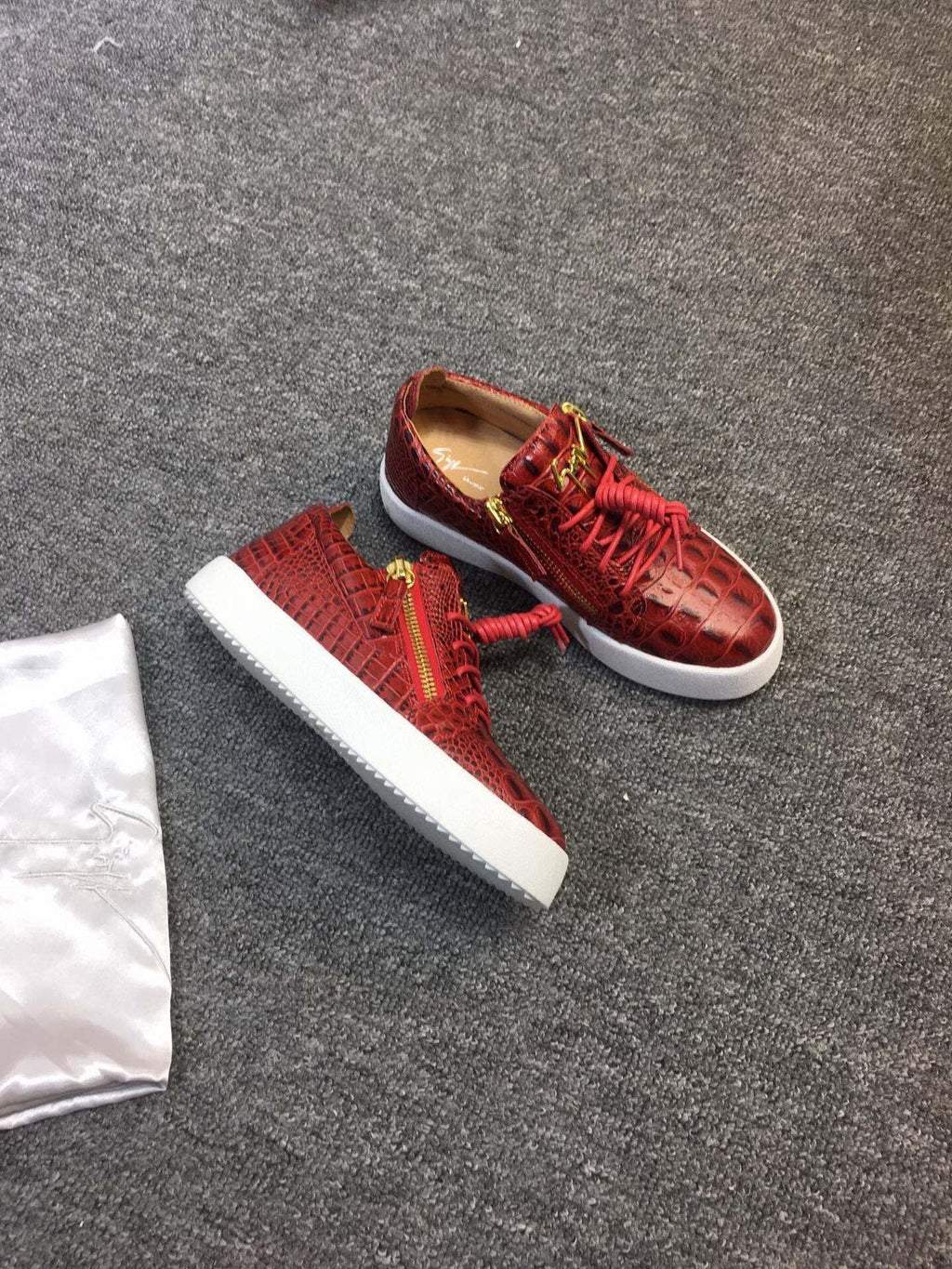 Giuseppe Zanotti Red Croc-Embossed Low-Top Sneakers — side