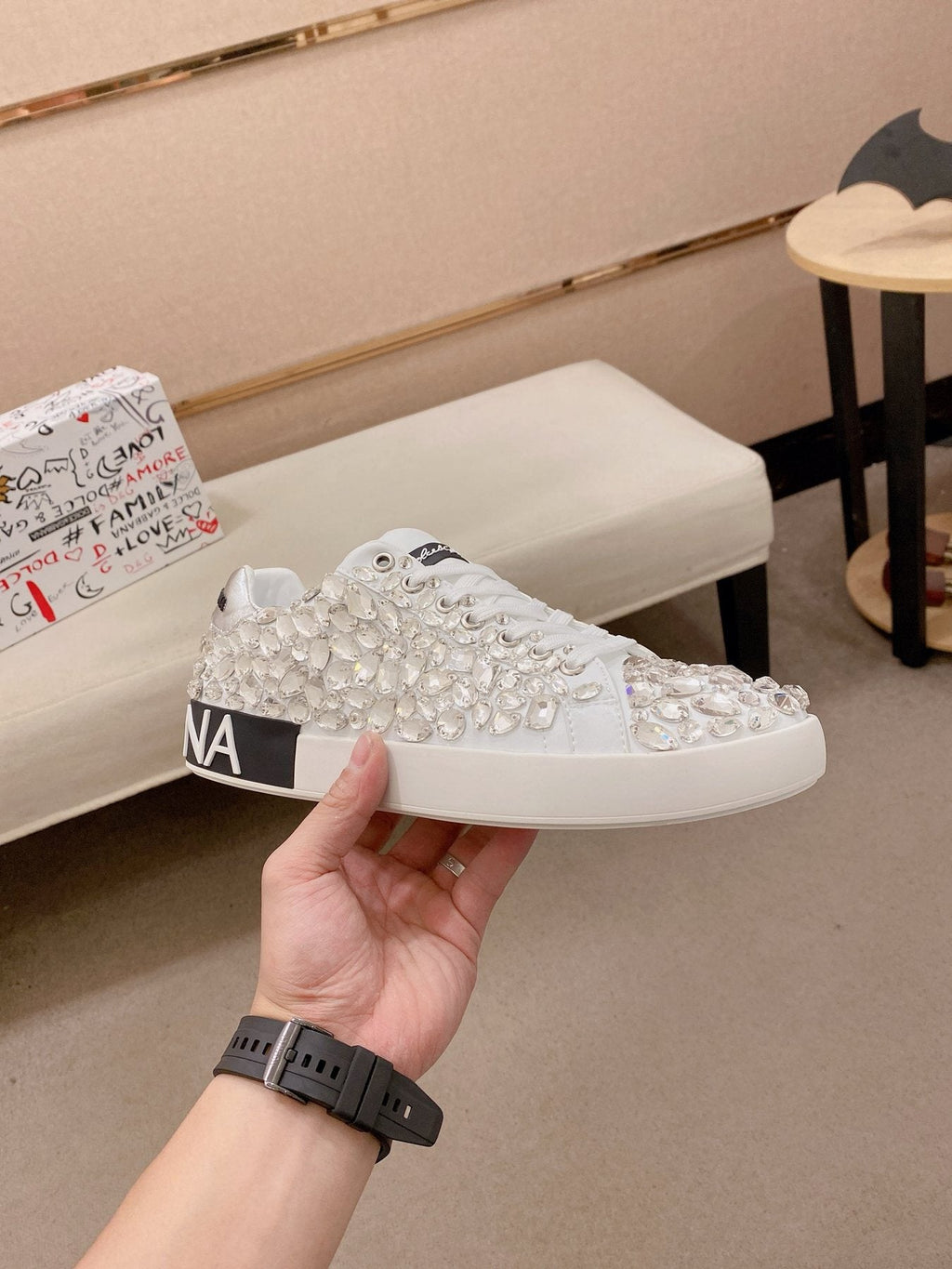 Dolce & Gabbana Crystal-Embellished Low-Top Sneakers — side