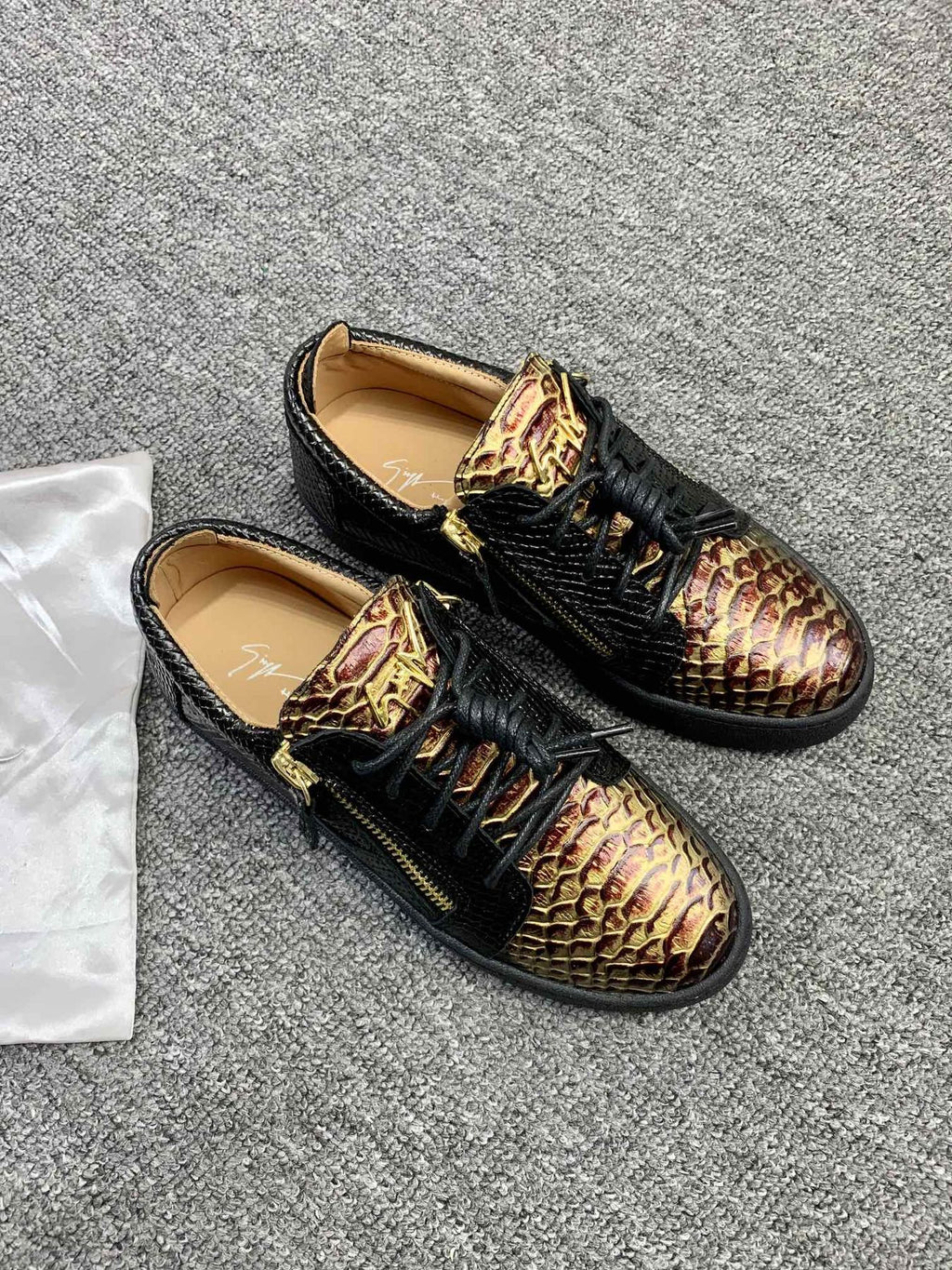 Giuseppe Zanotti Black Snakeskin Low-Top Sneakers — front