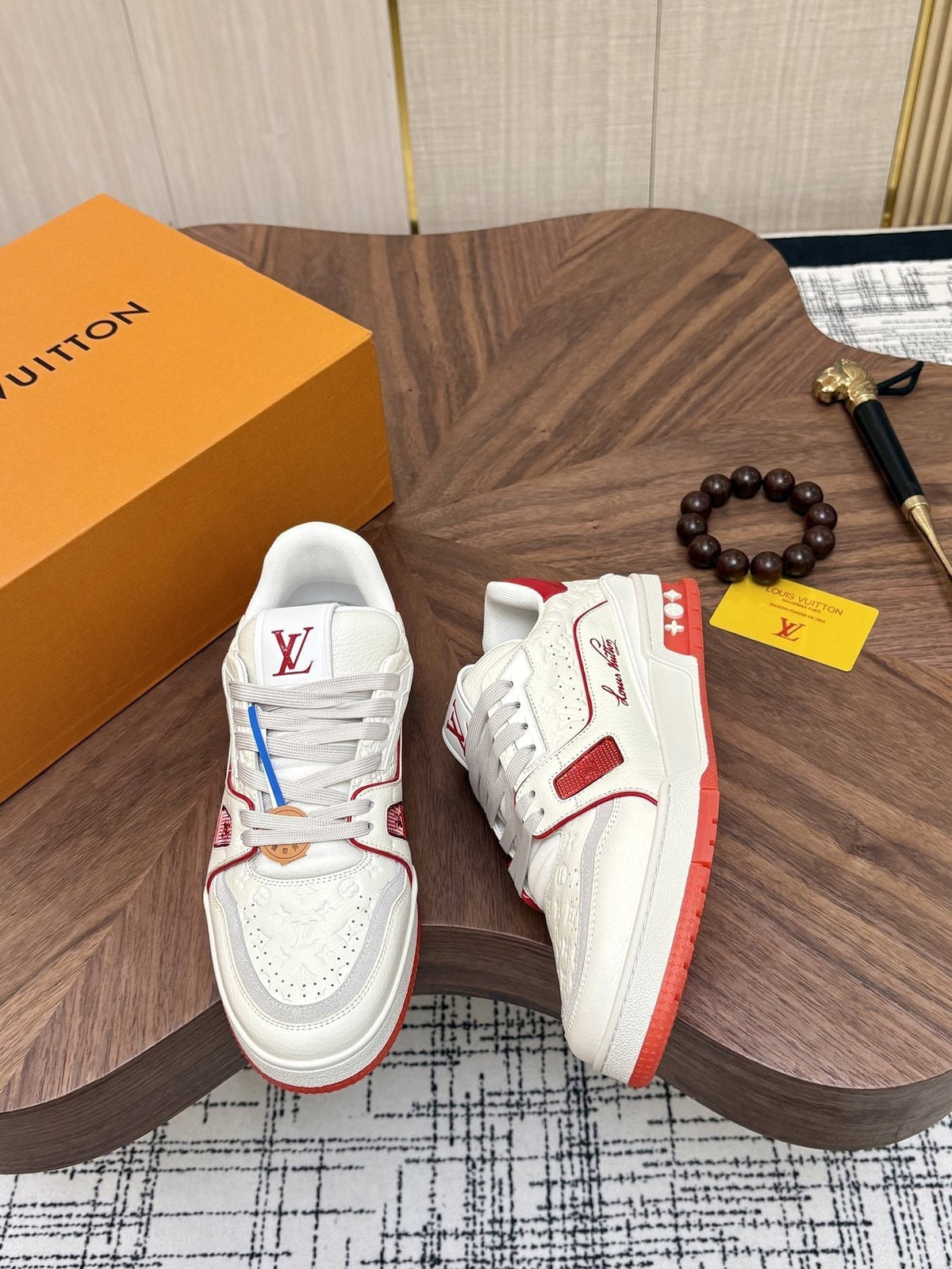 Louis Vuitton Red and Blue Accent Sneakers — front