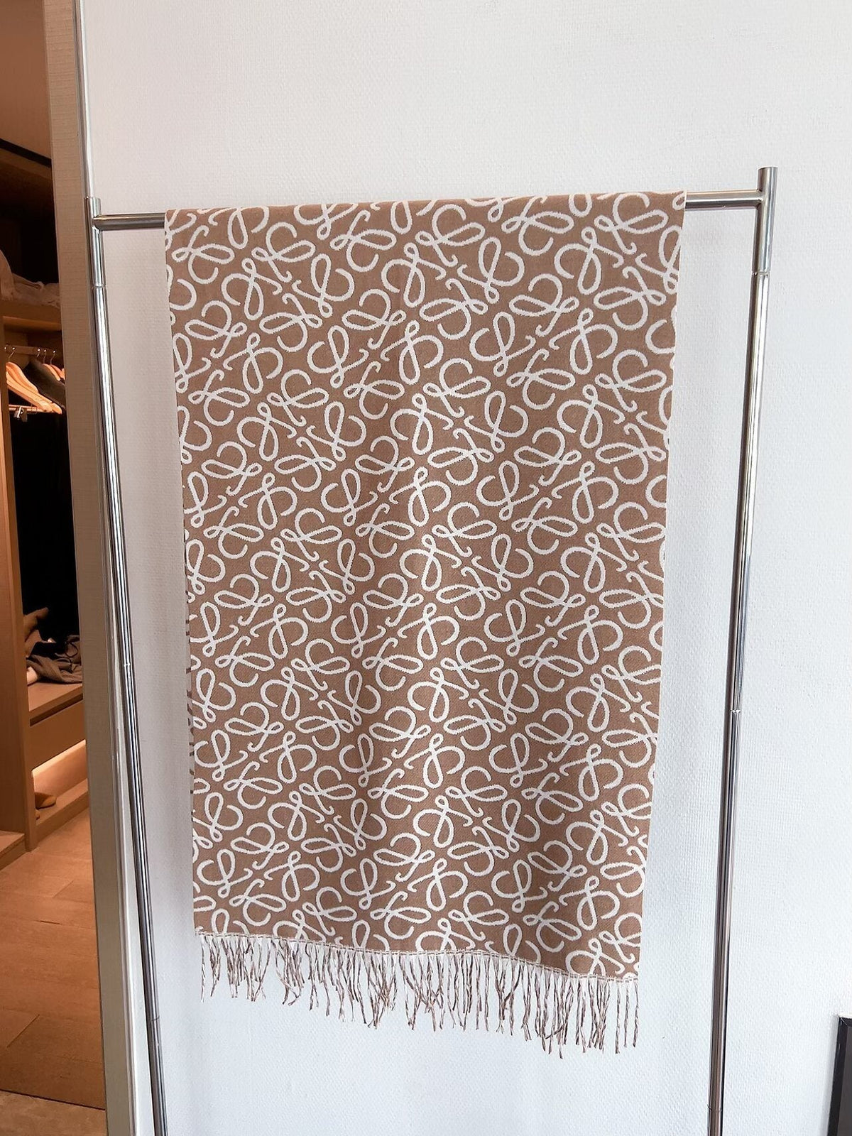 Loewe Khaki Brown Fringed Wool Scarf — hero