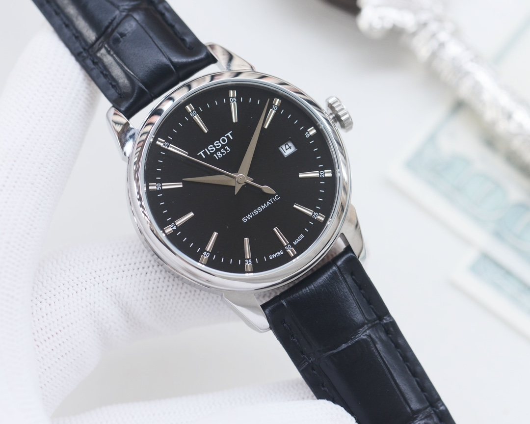 Tissot Silver Black Dial Strap Watch — hero