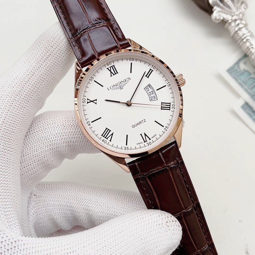 Longines Rose Gold-Tone Brown Strap Watch — hero