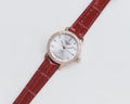 Longines Red Rose Gold White Dial Leather Strap Watch — hero