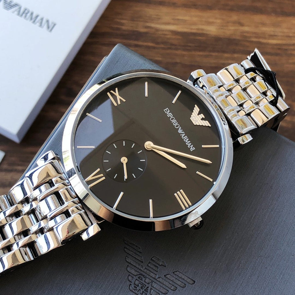 EMPORIO ARMANI Black Dial Metal-Link Watch — hero