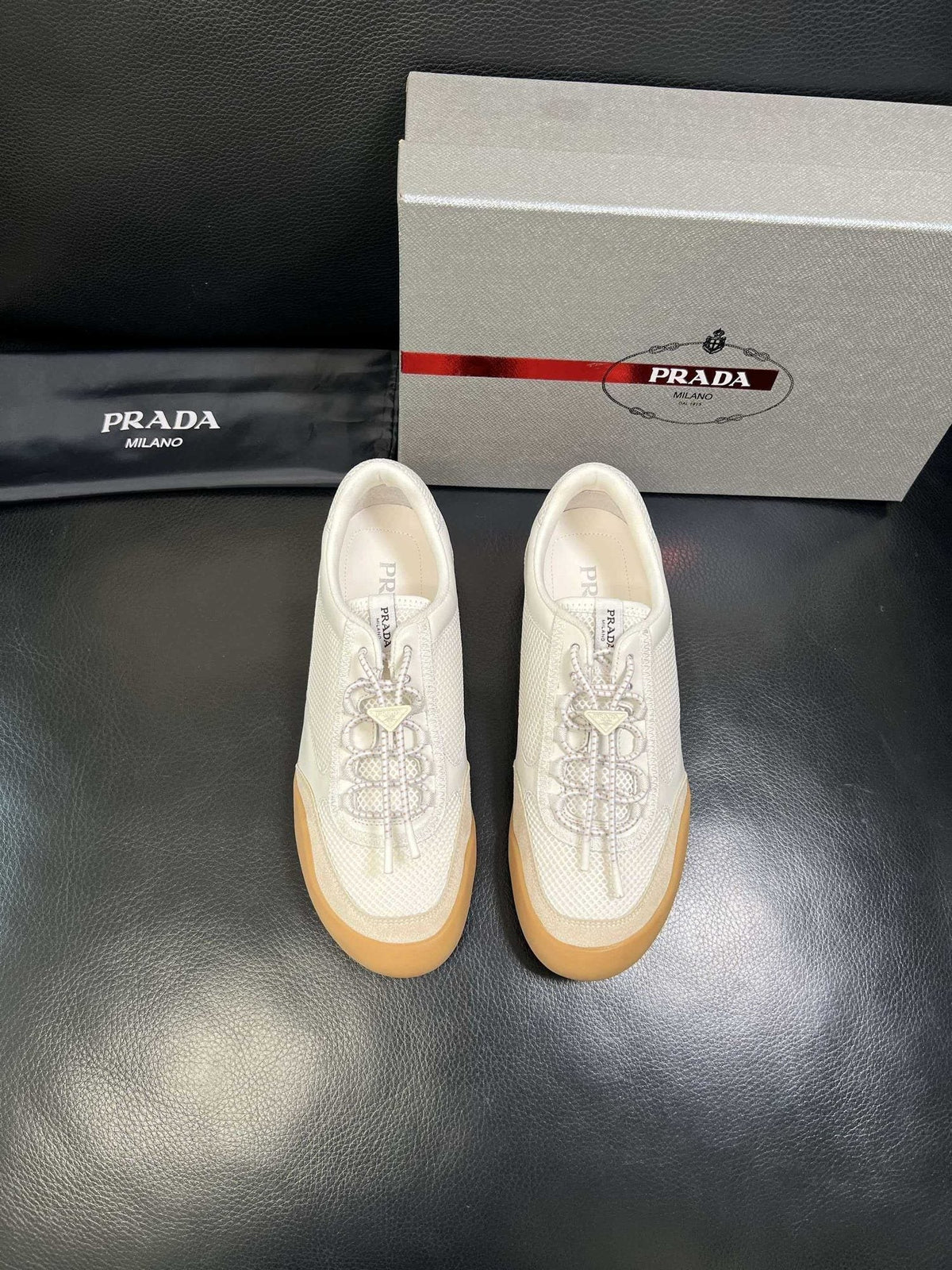 Prada White Gum Sole Sneakers — hero