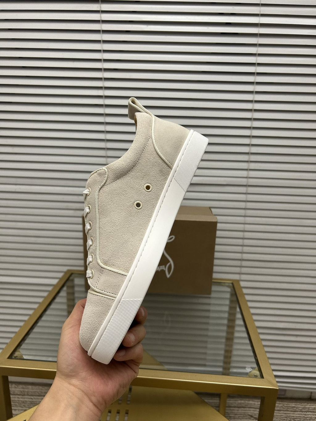 Christian Louboutin Light Beige Low-Top Sneakers — side