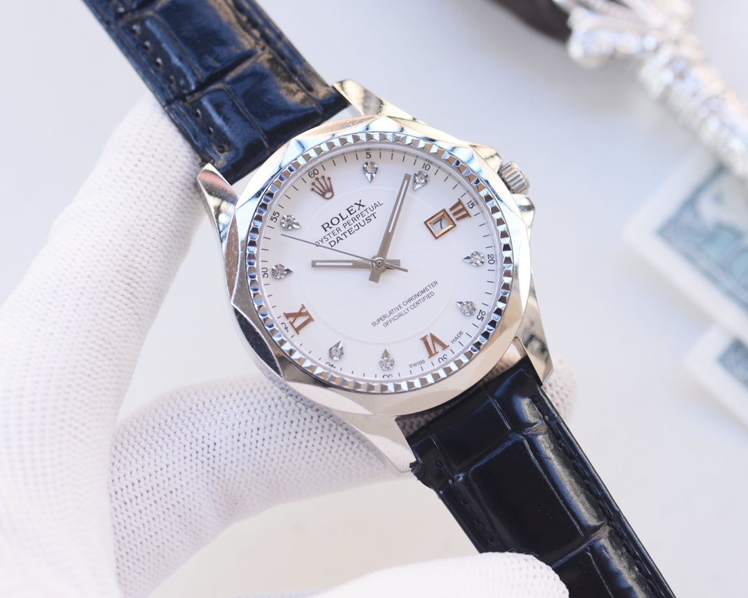 Rolex Silver Blue White Dial Strap Watch — hero