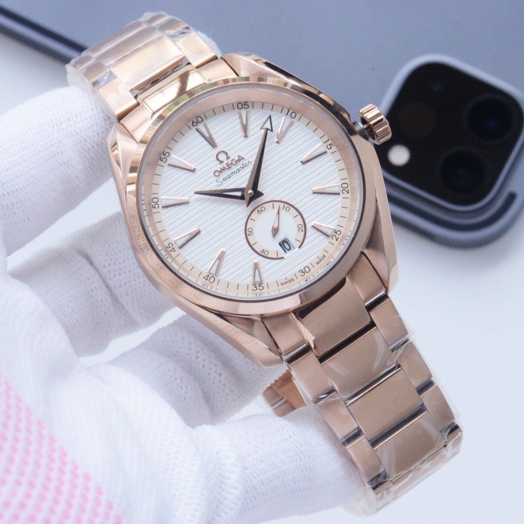 Omega Rose Gold White Dial Bracelet Watch — hero