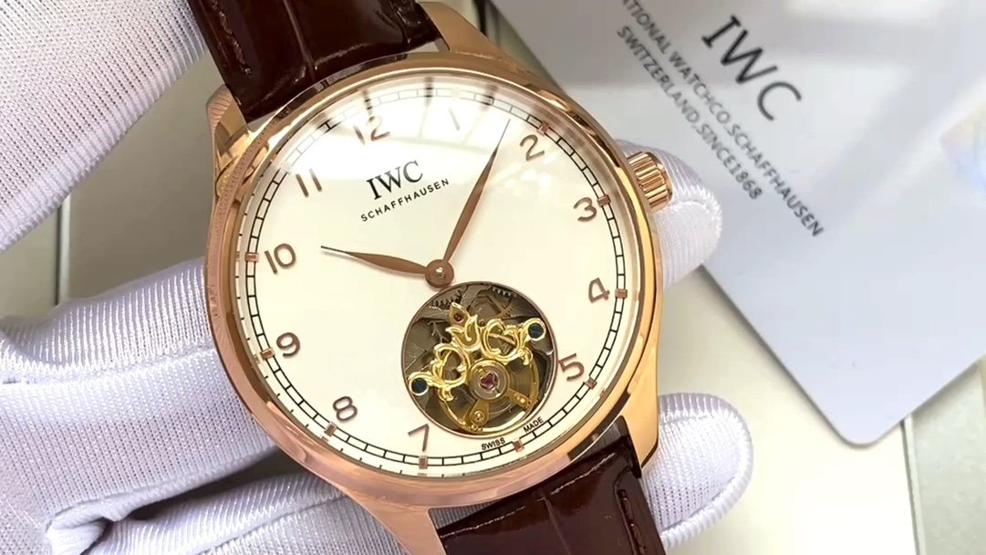 IWC White Dial Brown Strap Watch — hero
