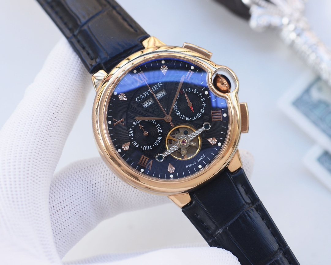 Cartier Gold Black Dial Strap Watch — hero