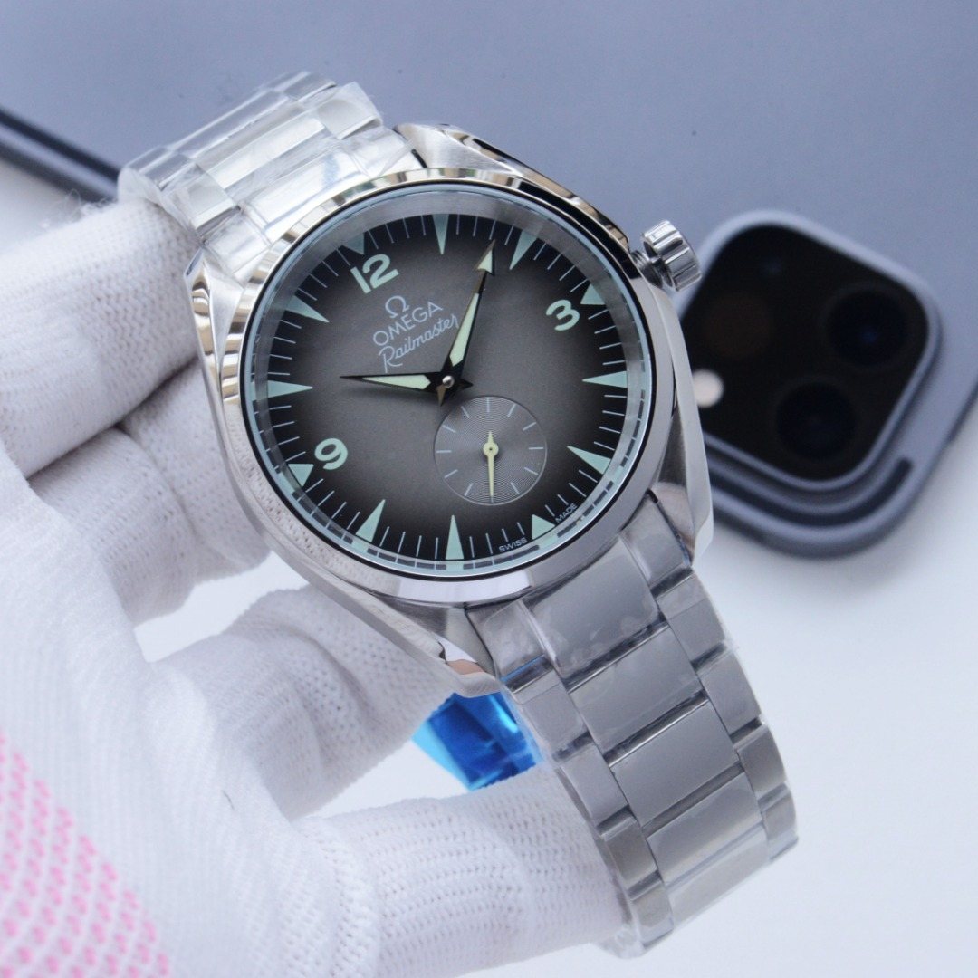 OMEGA Black Silver Bracelet Watch — hero