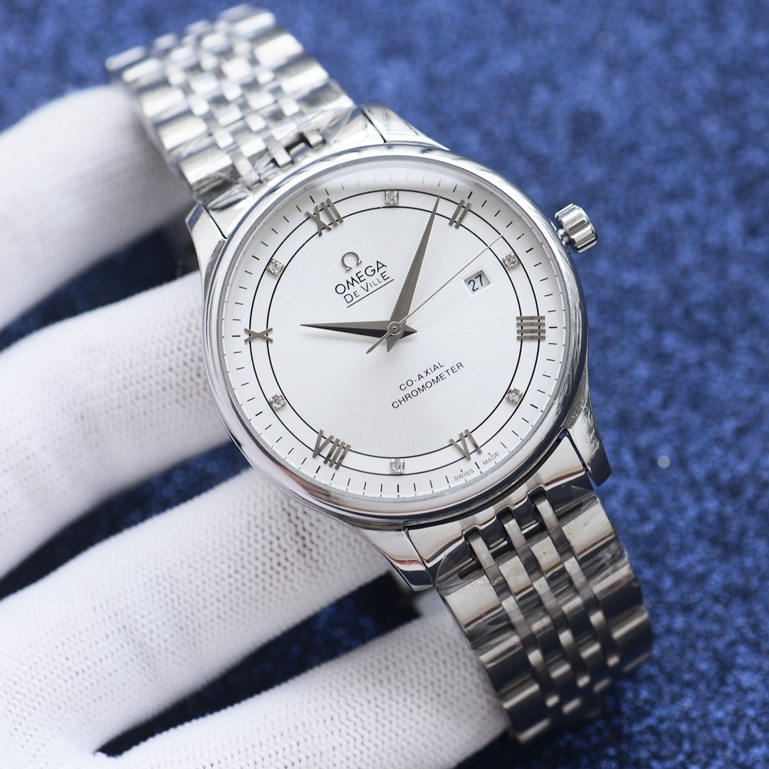 Omega Silver White Dial Bracelet Watch — front