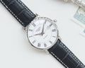Longines Black Silver White Dial Leather Strap Watch — hero