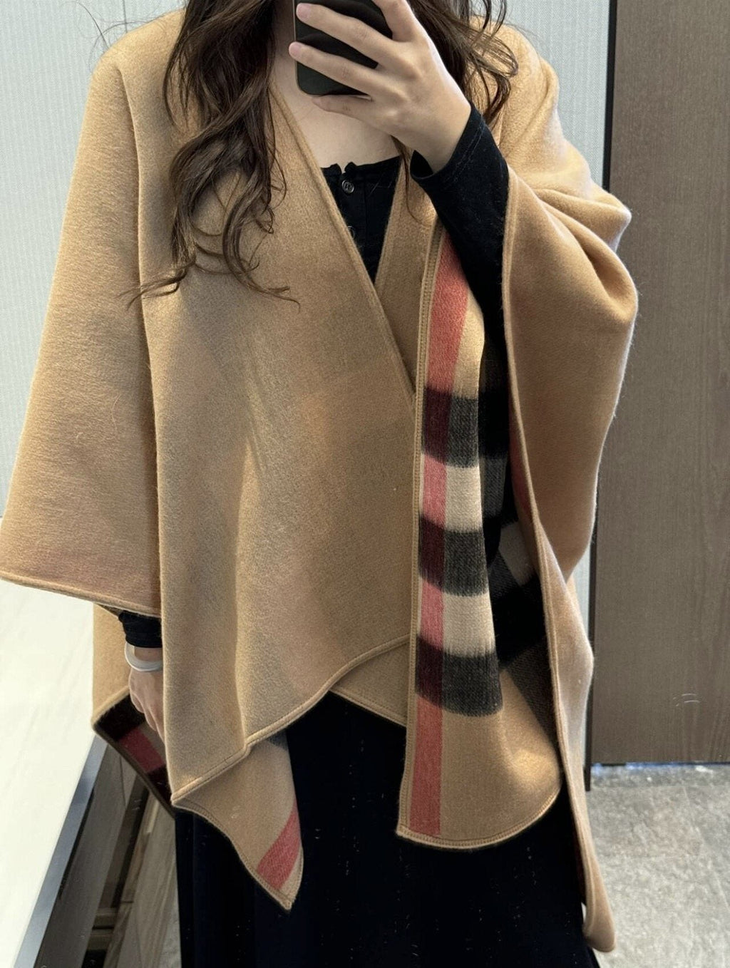 Burberry Checked Border Poncho Cape — model