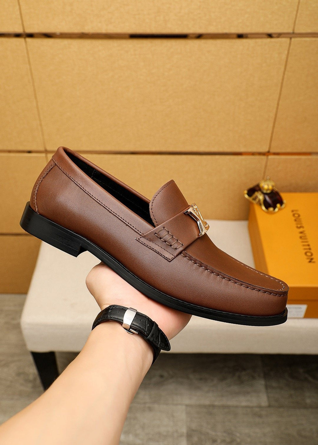 Louis Vuitton Brown Buckle Loafers — model