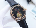 Patek Philippe Brown Rose Gold Black Dial Leather Strap Watch — hero