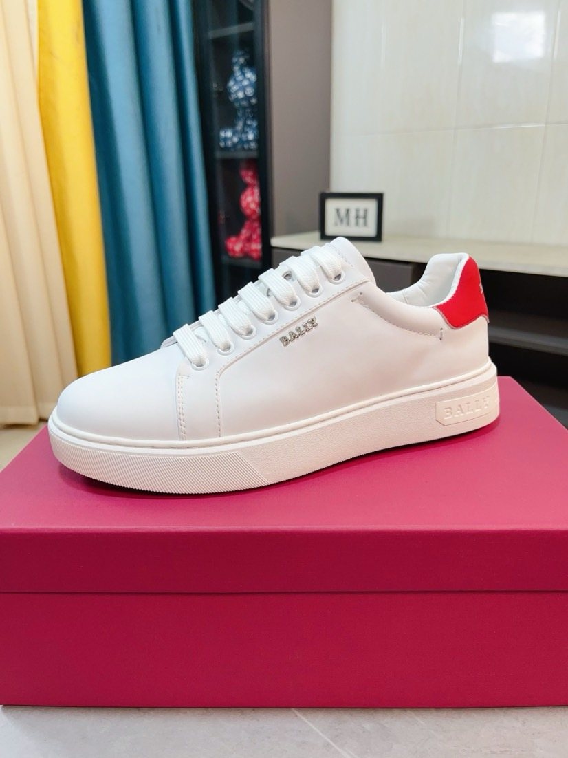 BALLY White Red Heel Low-Top Sneakers — hero