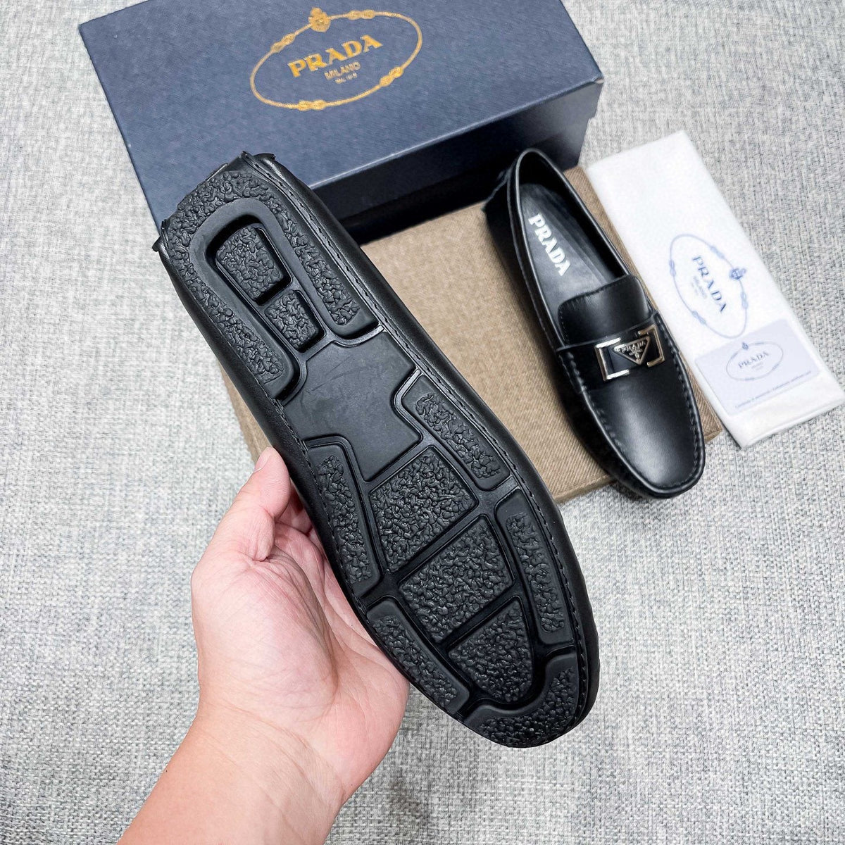 Prada Black Leather Loafers — side