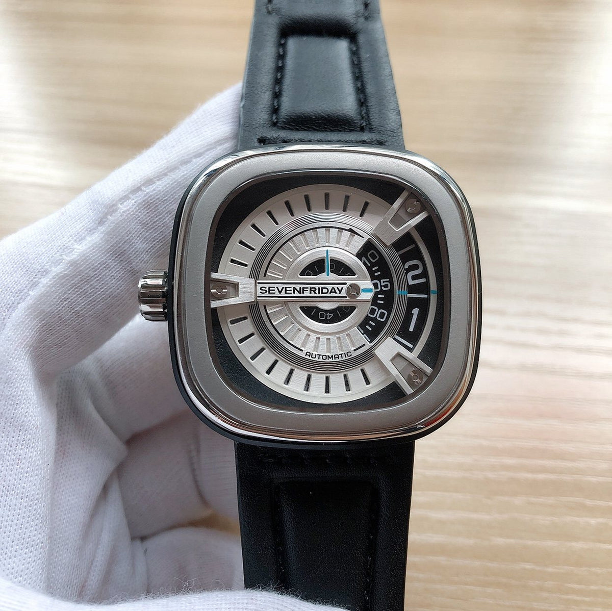 SEVENFRIDAY Black Leather Strap Watch — front