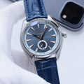 Omega Silver Blue Dial Leather Strap Watch — hero