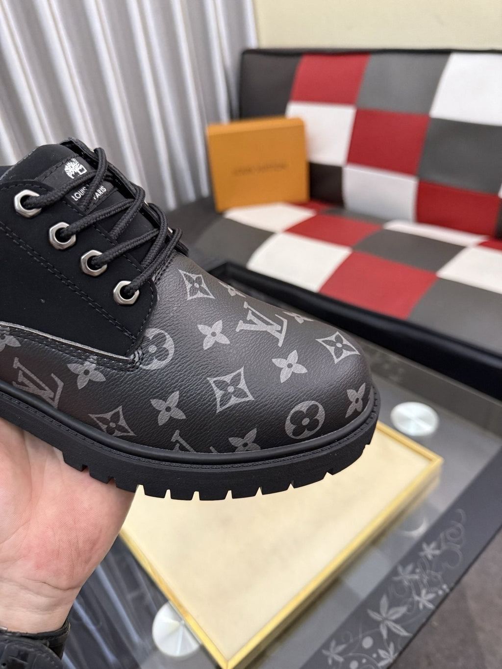 Black & Dark Gray Monogram Lace-Up Shoes — detail