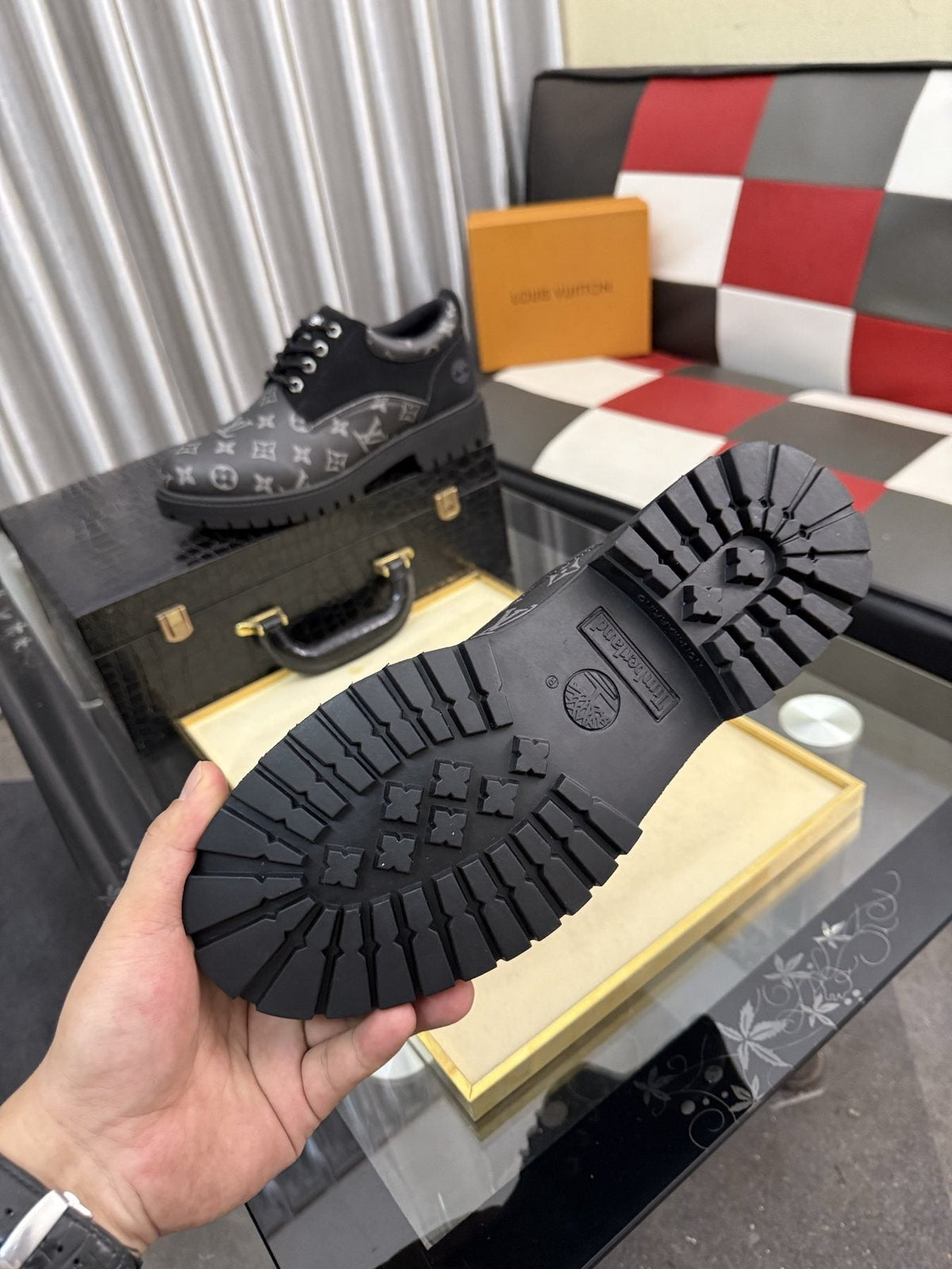 Black & Dark Gray Monogram Lace-Up Shoes — detail
