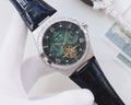 OMEGA Silver Black Green Dial Strap Watch — hero