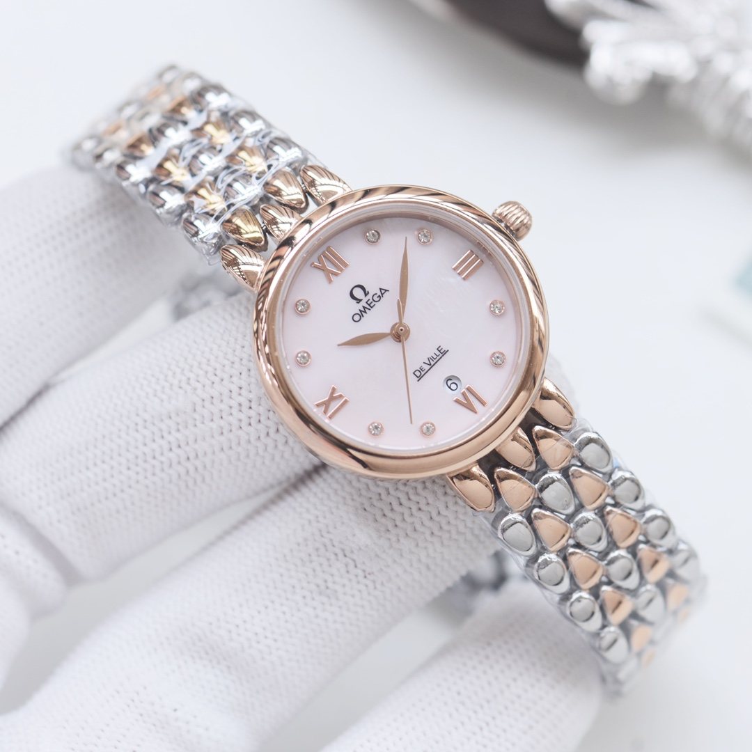 OMEGA Silver Rose Gold Watch — front