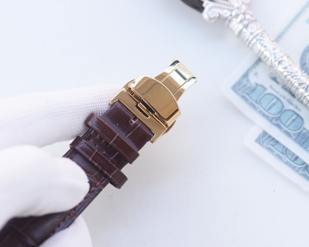 Omega Gold Brown Dial Strap Watch — detail