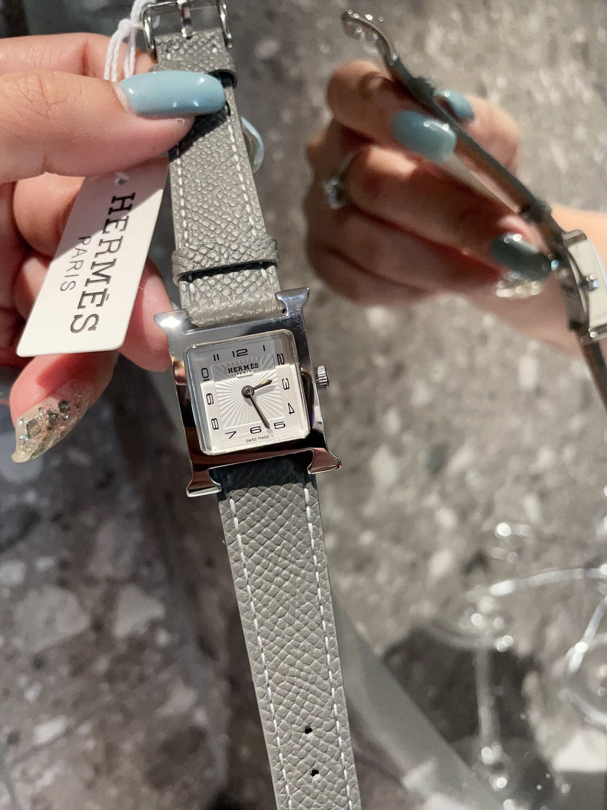 Hermès Silver White Dial Strap Watch — front