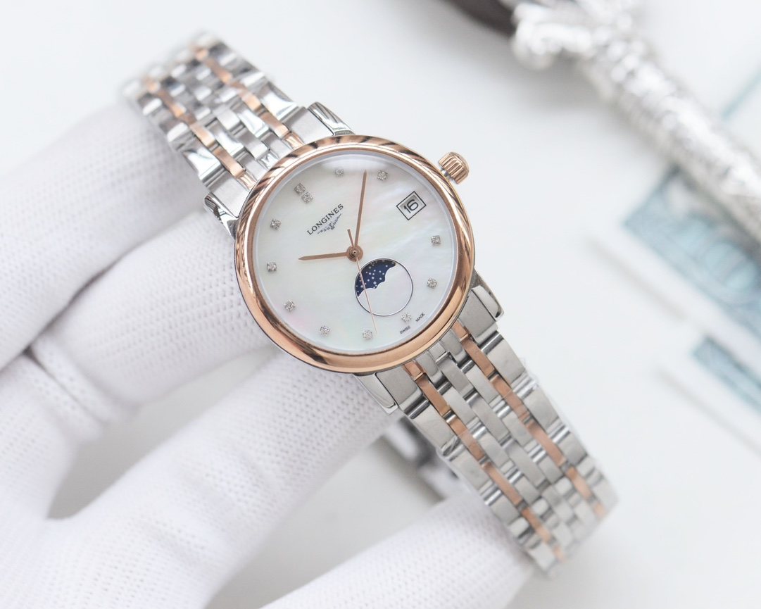 Longines Two Tone Rose Gold White Dial Bracelet Watch — hero