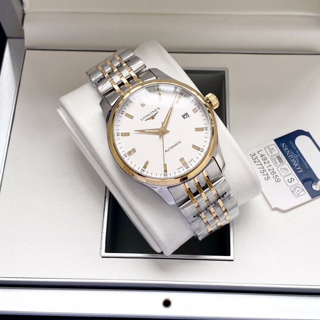 Longines Two Tone Silver White Dial Bracelet Watch — front