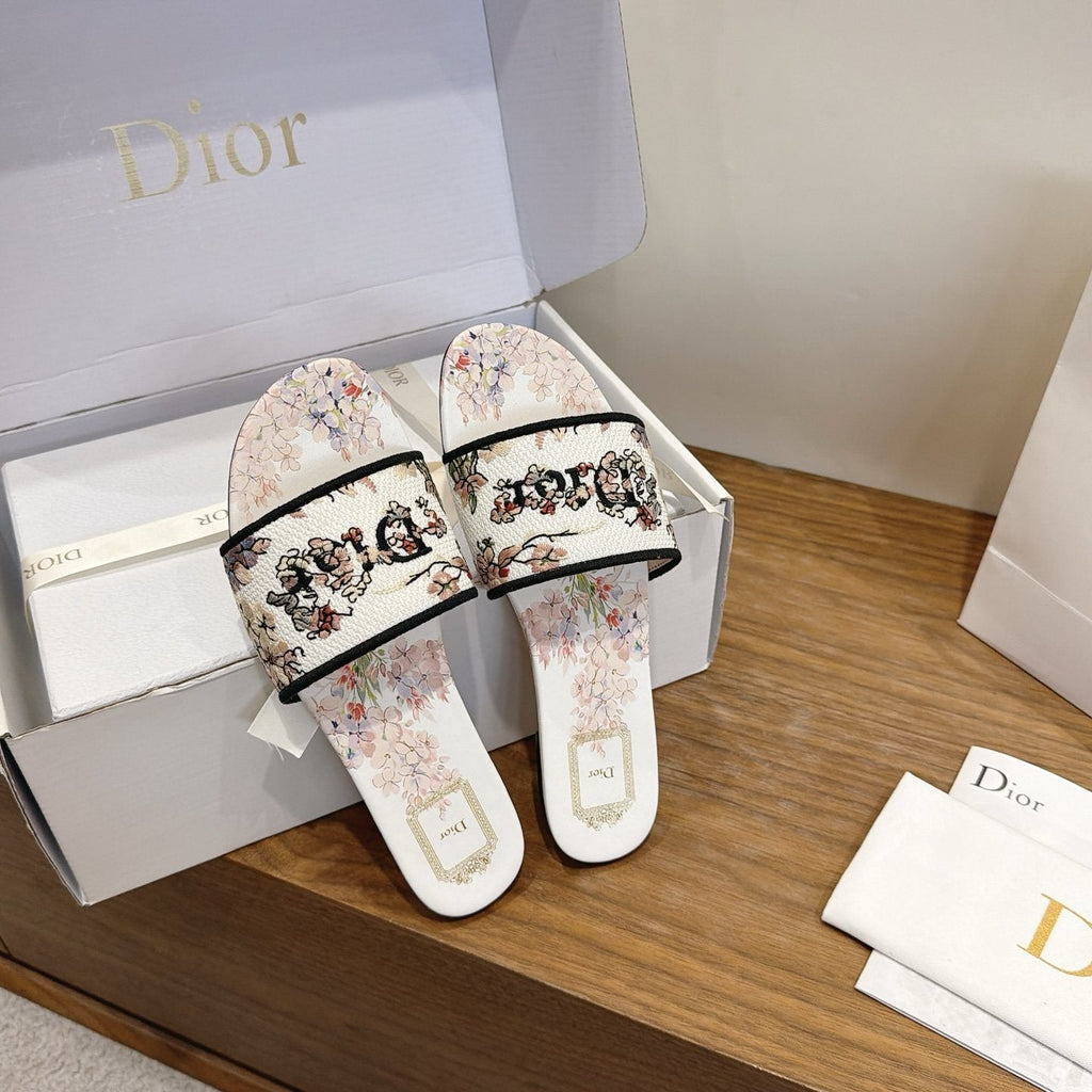 Dior Floral Embroidered Slide Sandals — front