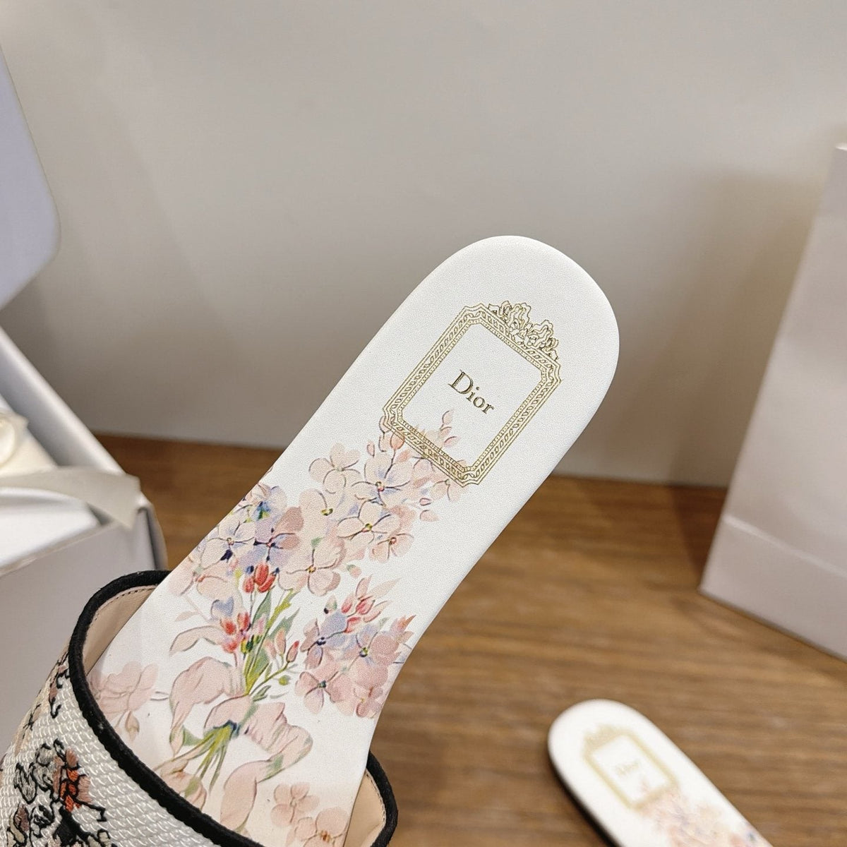Dior Floral Embroidered Slide Sandals — detail