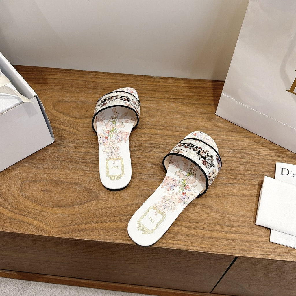 Dior Floral Embroidered Slide Sandals — front