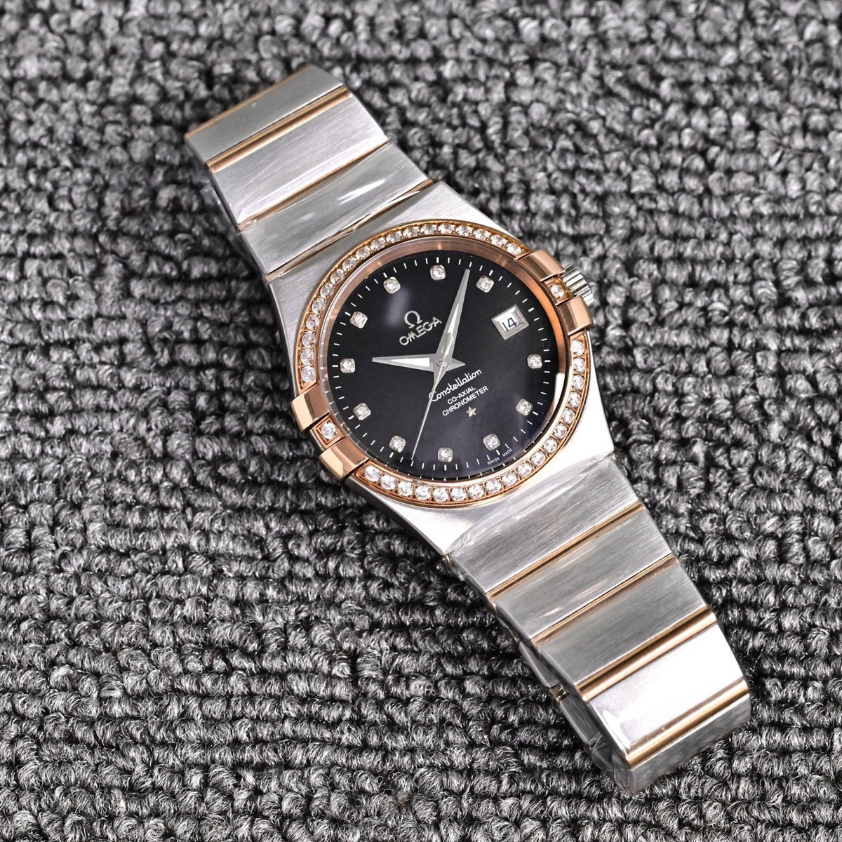Omega Two Tone Silver Black Dial Bracelet Watch — hero