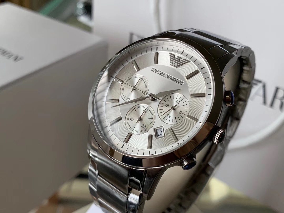 EMPORIO ARMANI Silver-Tone Three-Subdial Watch — side