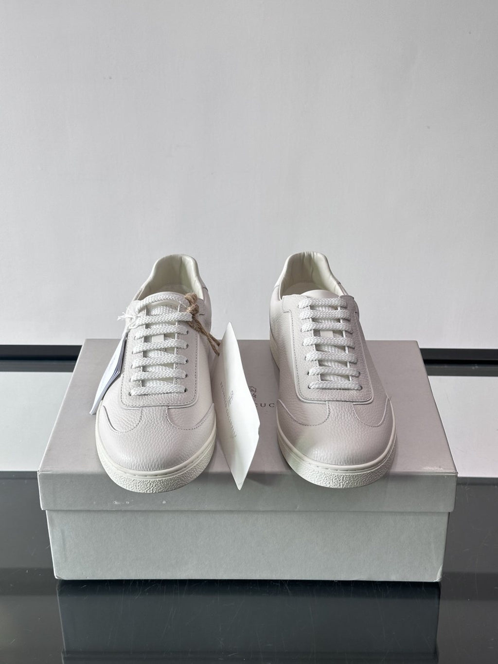 Brunello Cucinelli Light Gray Leather Low-Top Sneakers — front